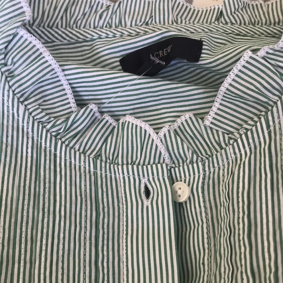 J Crew Ruffleneck Tuxedo Green Stripped Shirt - Picture 3 of 7